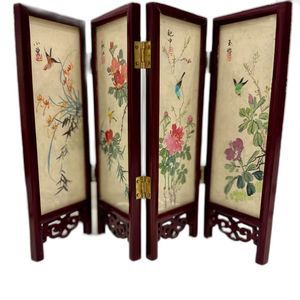 Chinese 4 Panel Screen Hand Painted Silk Lacquer Rose Wood - Signed, VTG, RARE